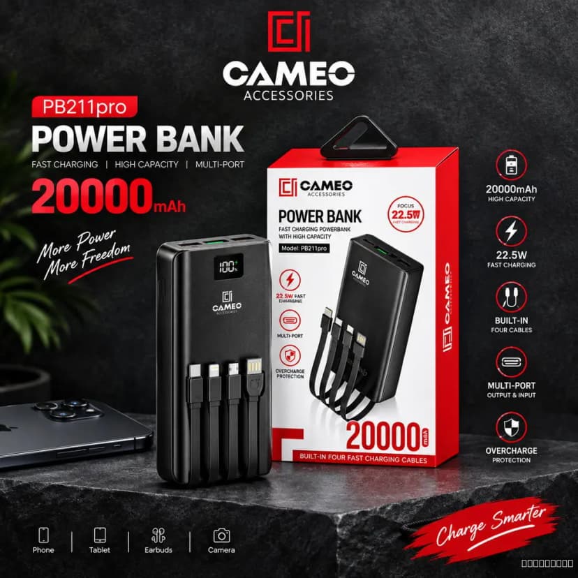 PB211PRO 20000mAh (PD Fast Charging 22.5W) 4-In-Built Cable