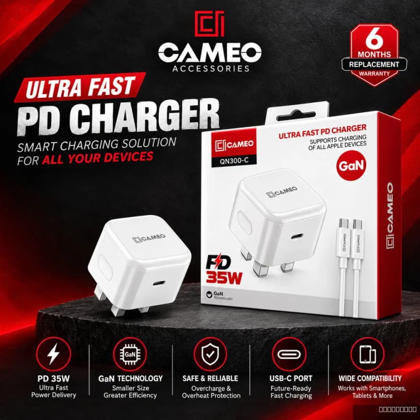 QN300-C PD35W GaN Charger + C to C (Three PIN)