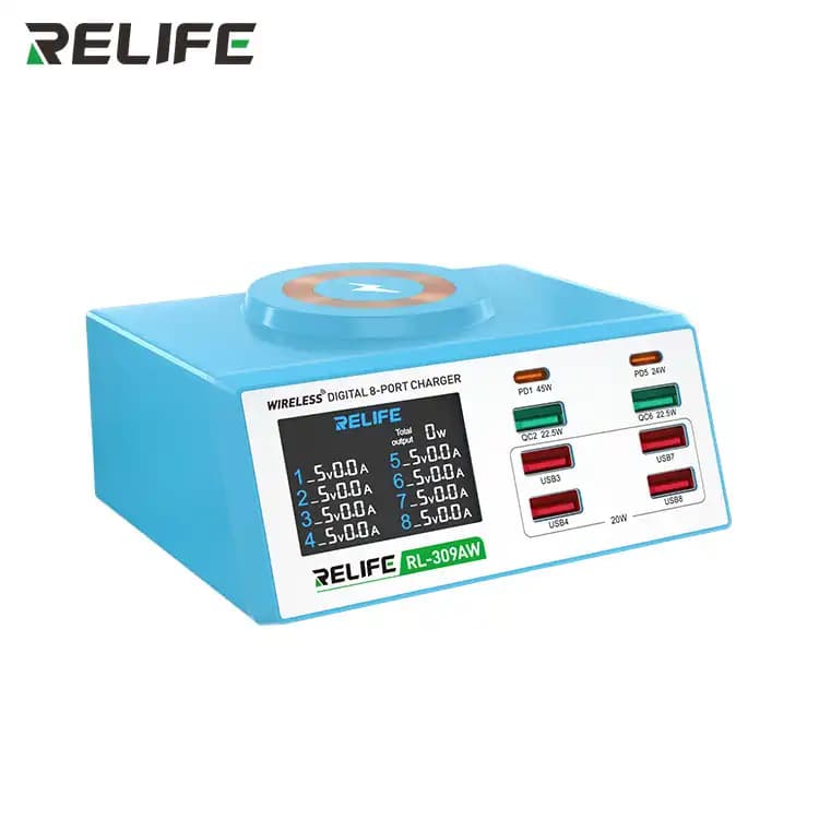 RELIFE RL-309AW wireless digital display 8-port charger 100W