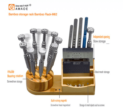 Amaoe M62 360° Rotating Screwdriver Tweezer Storage Stand Wooden