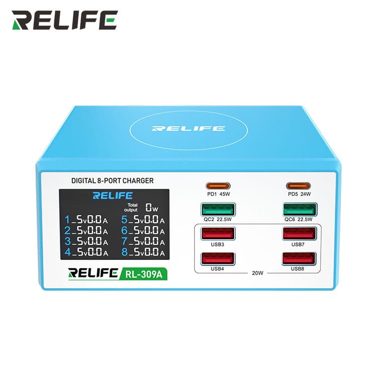 RELIFE RL-309A 8-Port Digital Display USB Charger 3A 100W R