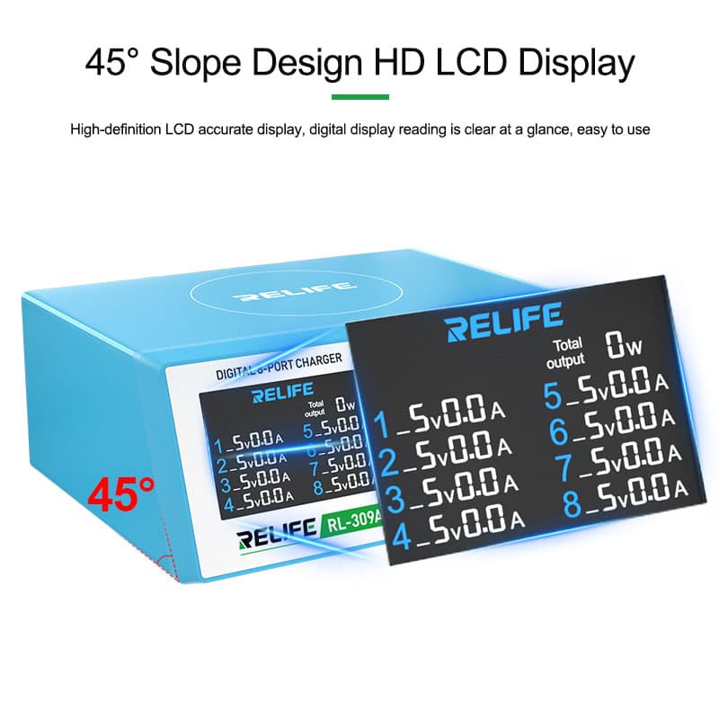 RELIFE RL-309A 8-Port Digital Display USB Charger 3A 100W R