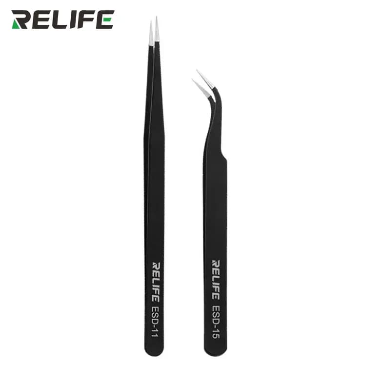 RELIFE RL-ESD-11 Black Anti-Static Straight Tweezers