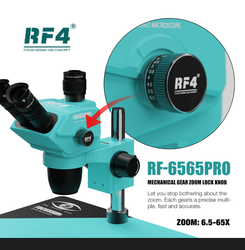RF4 RF-6565PRO HD Trinocular Stereo Microscope