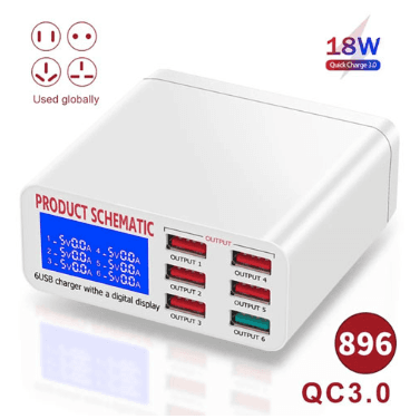 WLX-896 MULTIPORT 6 PORT CHARGER (ONE QC3.0 FAST CHARGE PORT)