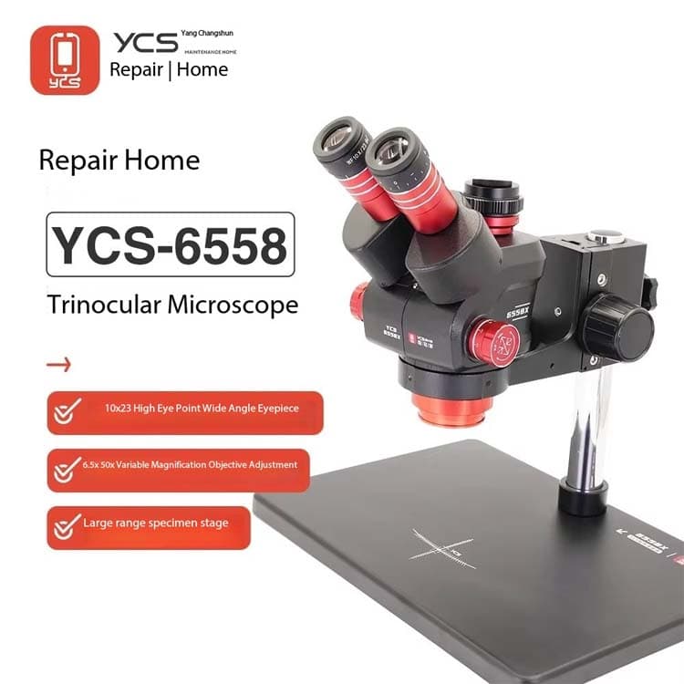 YCS 6558 HD Trinocular Microscope with Extra Large Base 6.5-58 Zoom