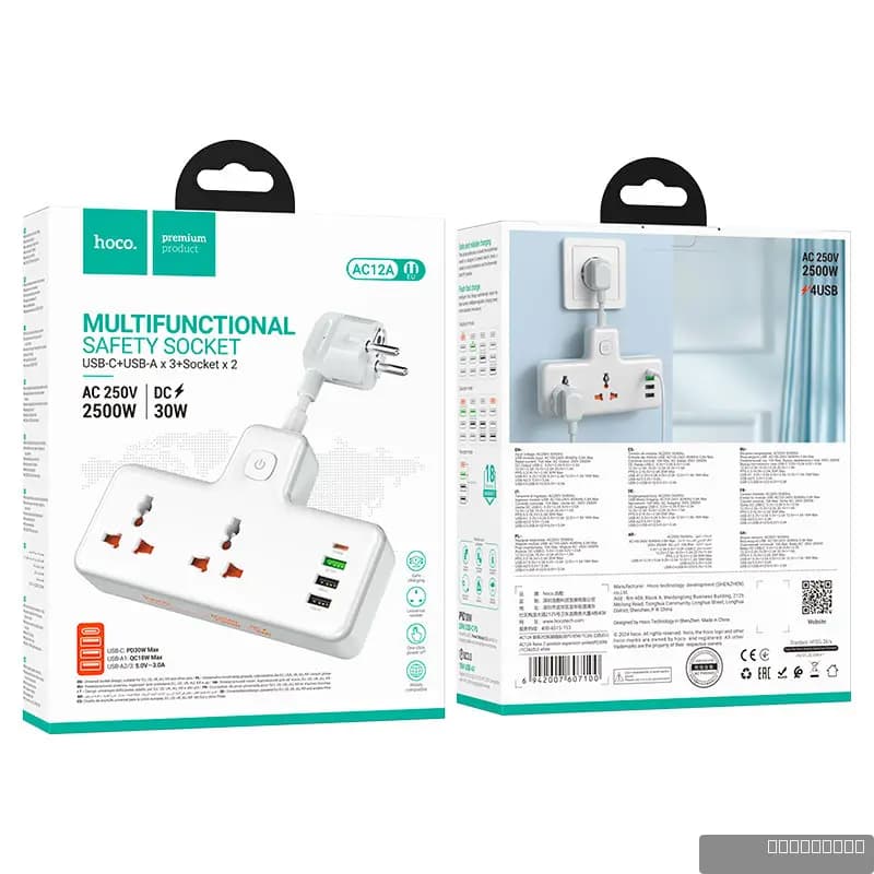 HOCO AC12A Reise 2-position expansion socket(PD30W/1C3A)(EU)