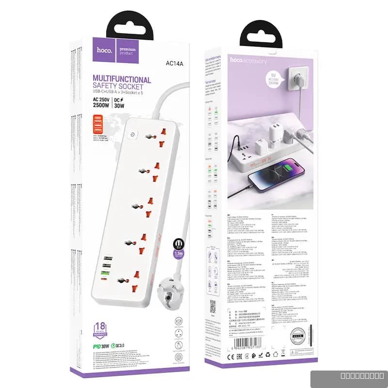 HOCO AC14A Rico 5-position socket(PD30W/1C3A)(EU)