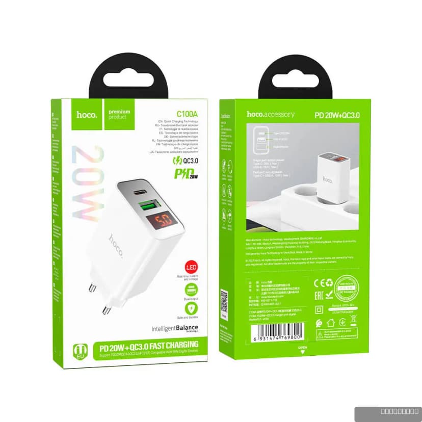 HOCO C100A PD20W+QC3.0 charger with digital display(EU)