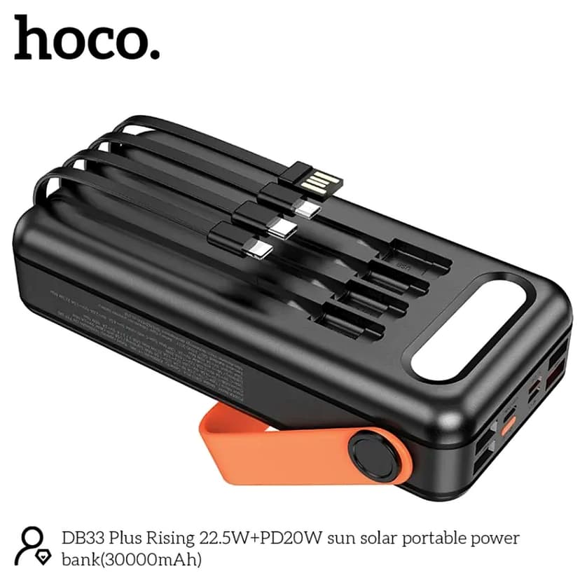 Hoco DB33 Plus Rising Solar Powered Built In Cable LED Flash Light Power Bank