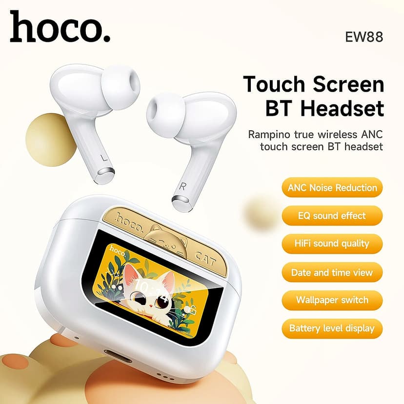 HOCO. EW88 WIRELESS HEADPHONES WITH CHARGING CASE (BT V5.4) ANC NOISE REDUCTION