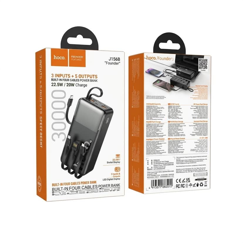 J156B Founder 22.5W+PD20W fully compatible power bank with four cables(30000mAh)