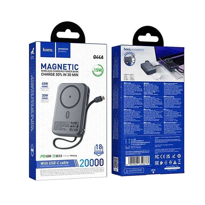 Q44A Origen dual PD45W magnetic power bank with cable dark(20000mAh)