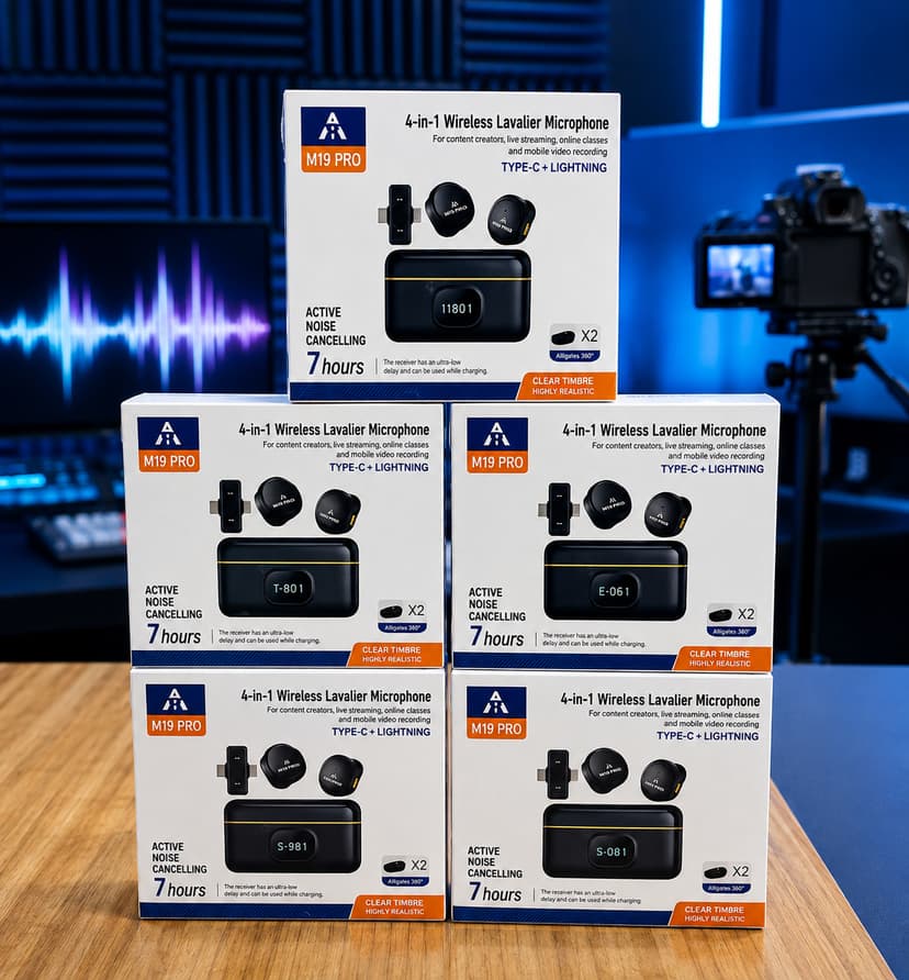 M19 Pro 4-in-1 Wireless Lavalier Microphone - Professional Clip - On Mic