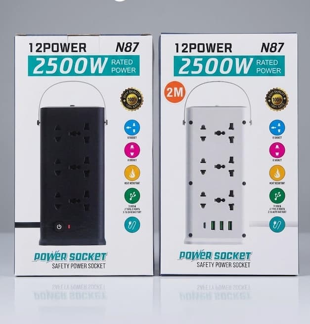 Power shocket 2500w 6 port with usb/c charging 2m m-87