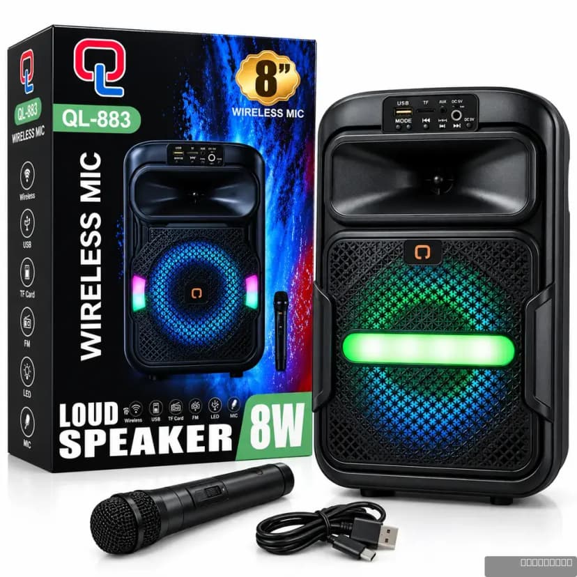 QL-8883 8-Inch Loud Speaker with Wireless Microphone