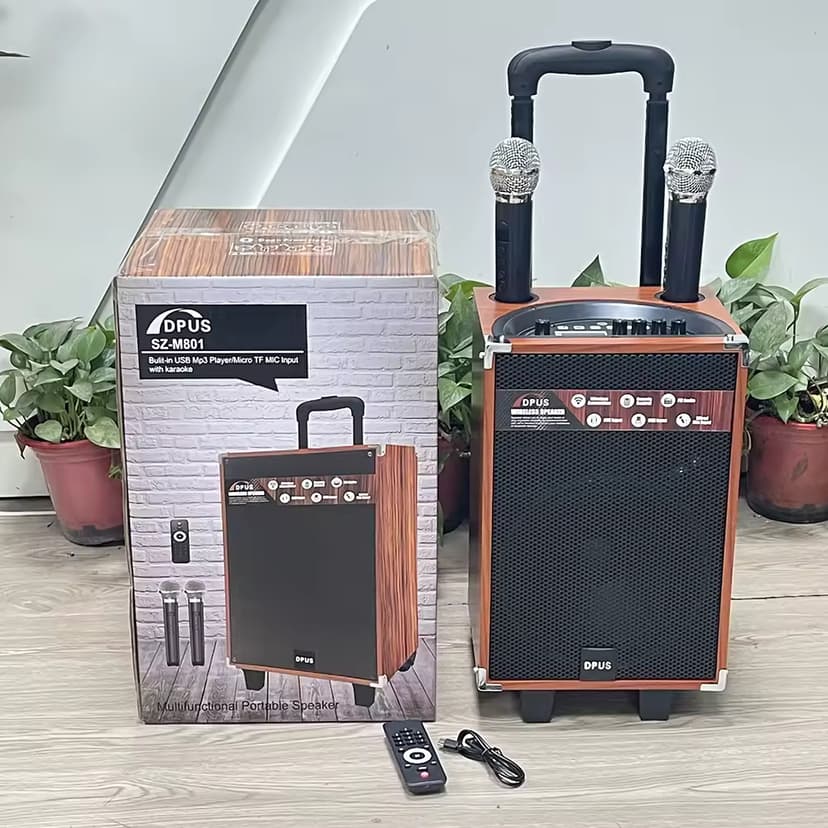 SZ-M1001 Super Bass 10 Inch Bass Wooden Wireless BT Trolley Speaker