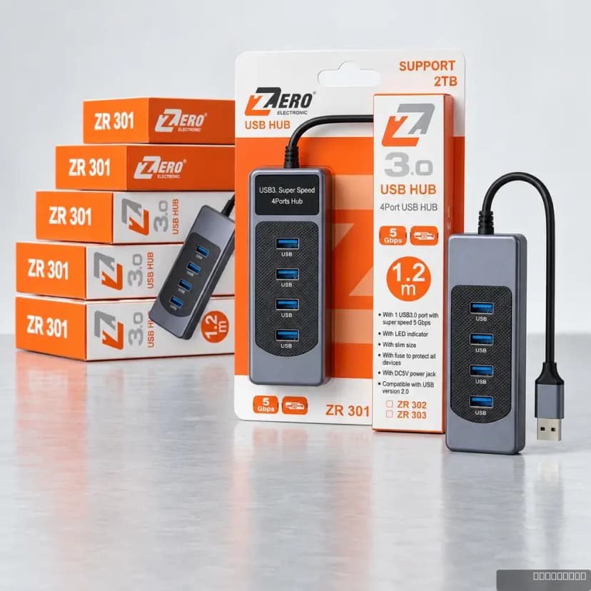ZERO ZR-301 4-Port High-Speed USB 3.0 Hub